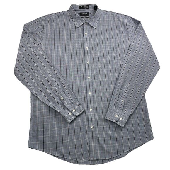 Nordstroms Mens Windowpane Button Up Long Sleeve Dress Shirt Trim Fit Blue-17.5 - Picture 2 of 12